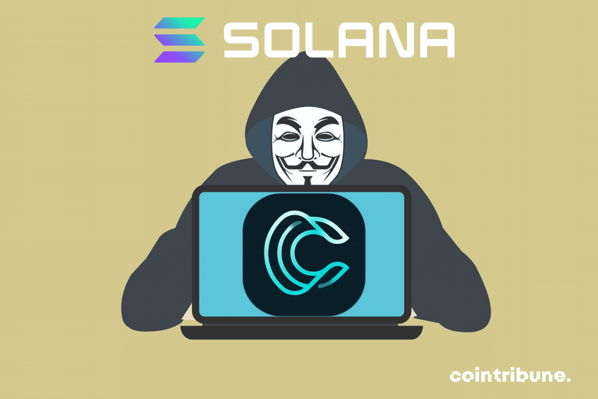 Photo d'un hacker, logos de Solana et de Cypher