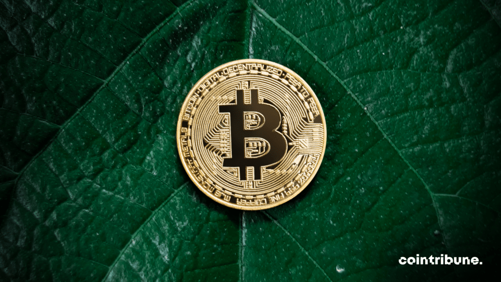 A Bitcoin delicately placed on a leaf, symbolizing the notion of Merkle trees in blockchain technology.