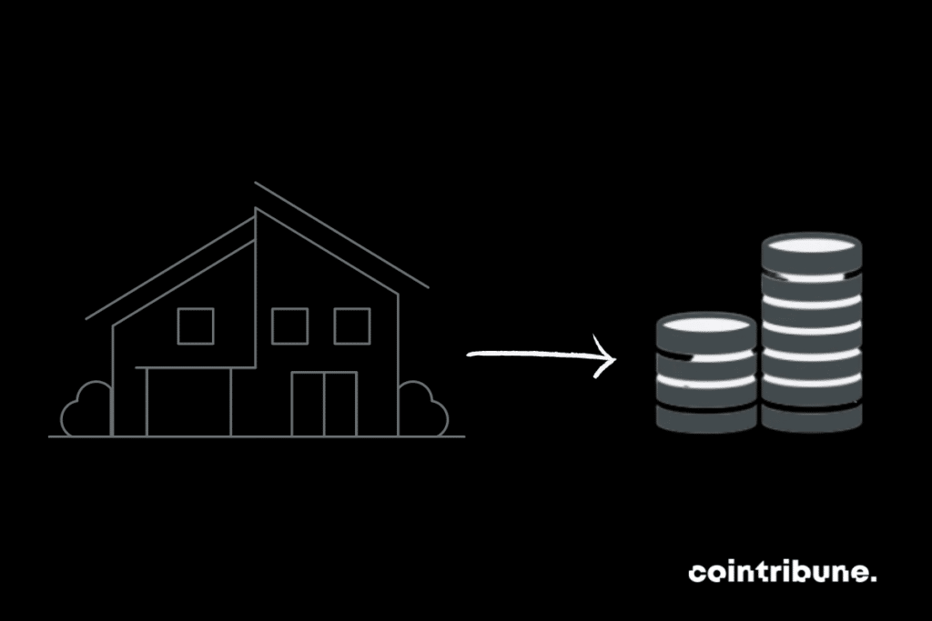 Image montrant un bien immobilier et des pièces, et symbolisant la tokenisation immobilière