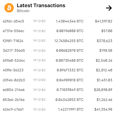 Aperçu temps reel de quelques transactions bitcoin