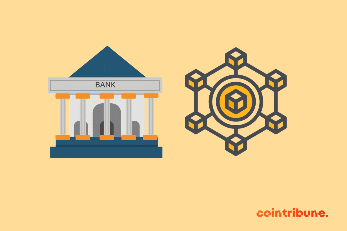 Une banque et une blockchain, la technologie sur laquelle reposent les cryptos