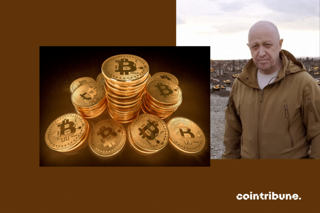 Le défunt Yevgeny Prigozhin et quelques pièces de bitcoins