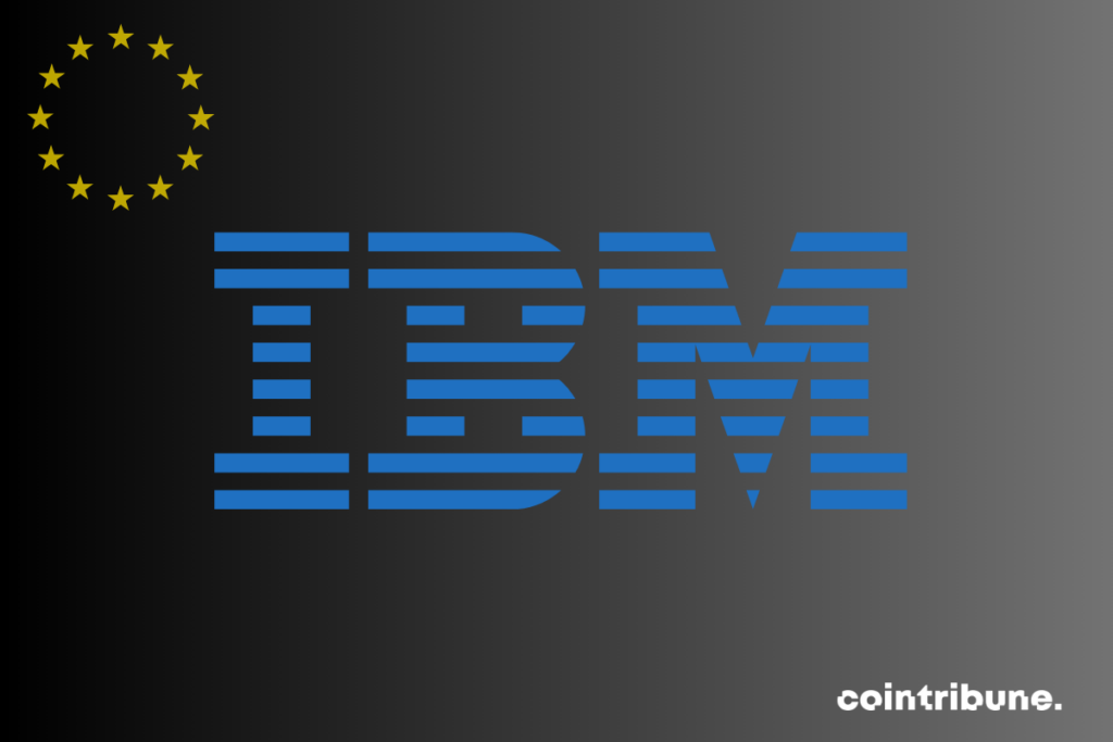 Image présentant le logo d'IBM et les douze étoiles jaunes du drapeau européen