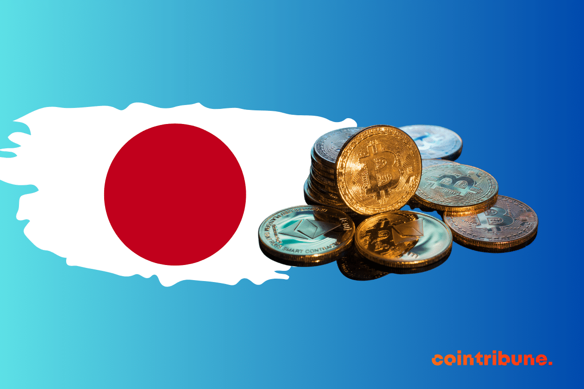 Le drapeau du Japon et quelques cryptos dont le bitcoin