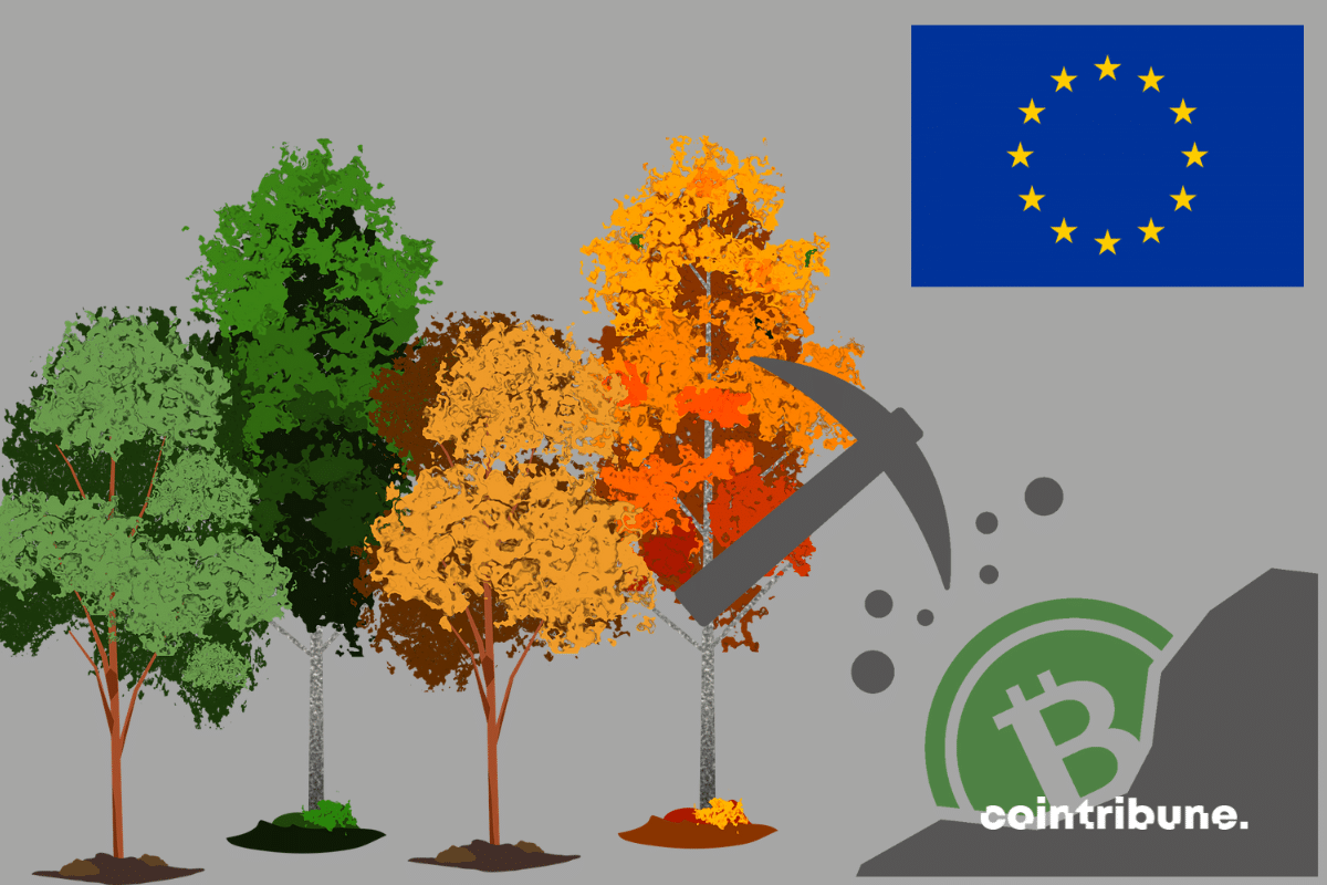 EU flag and bitcoin mining vector