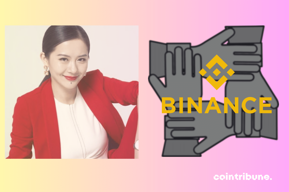 Photo de Yi He, vecteur d'équipe et logo de Binance