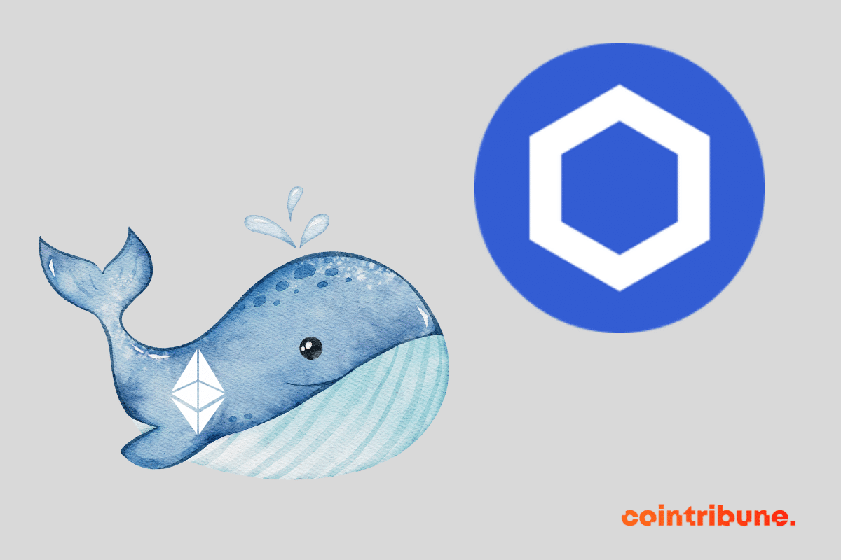 A whale and the Chainlink logo, whose native crypto has attracted the attention of a whale.