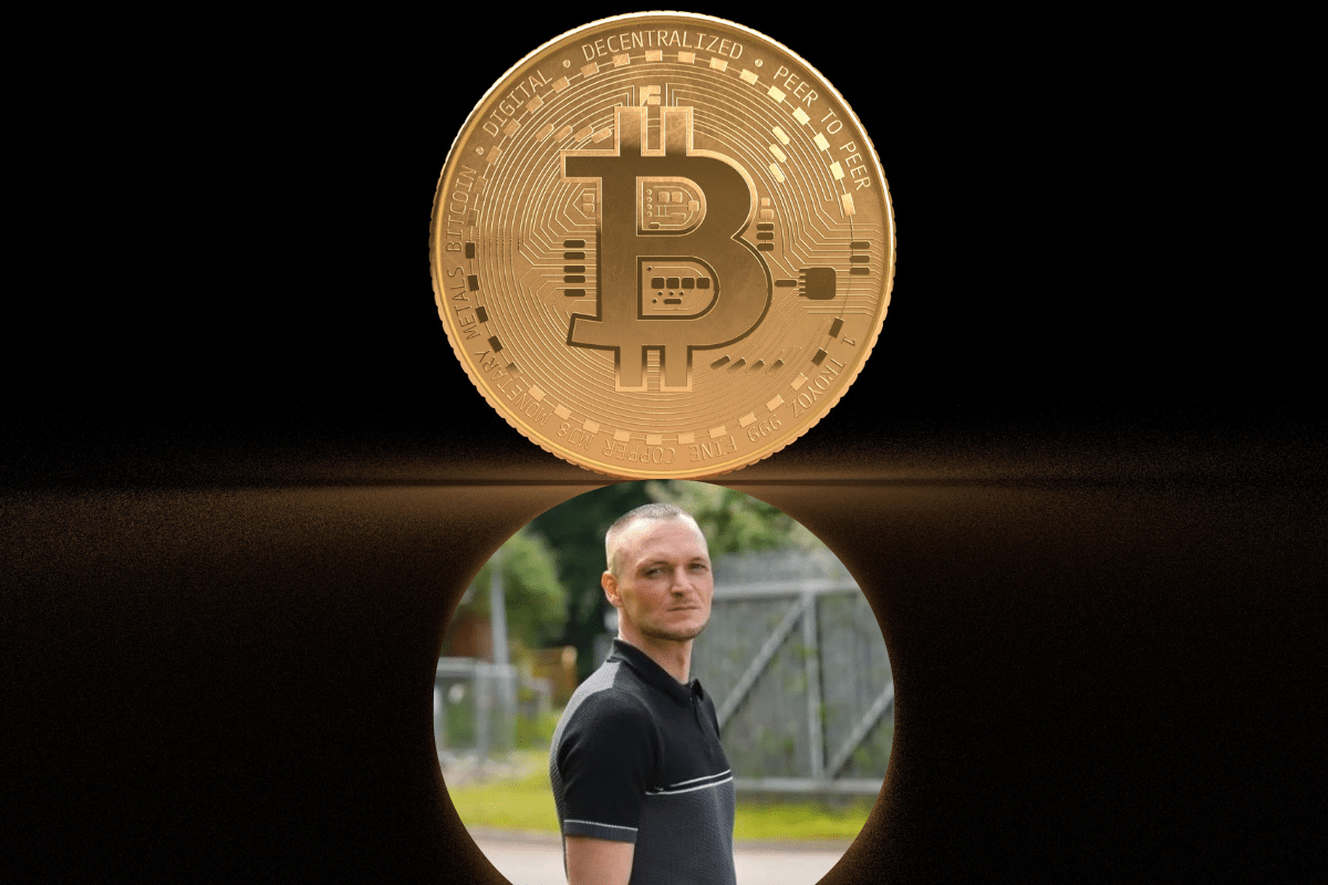 Bitcoin with portrait of Bitcoin investor James Howells.