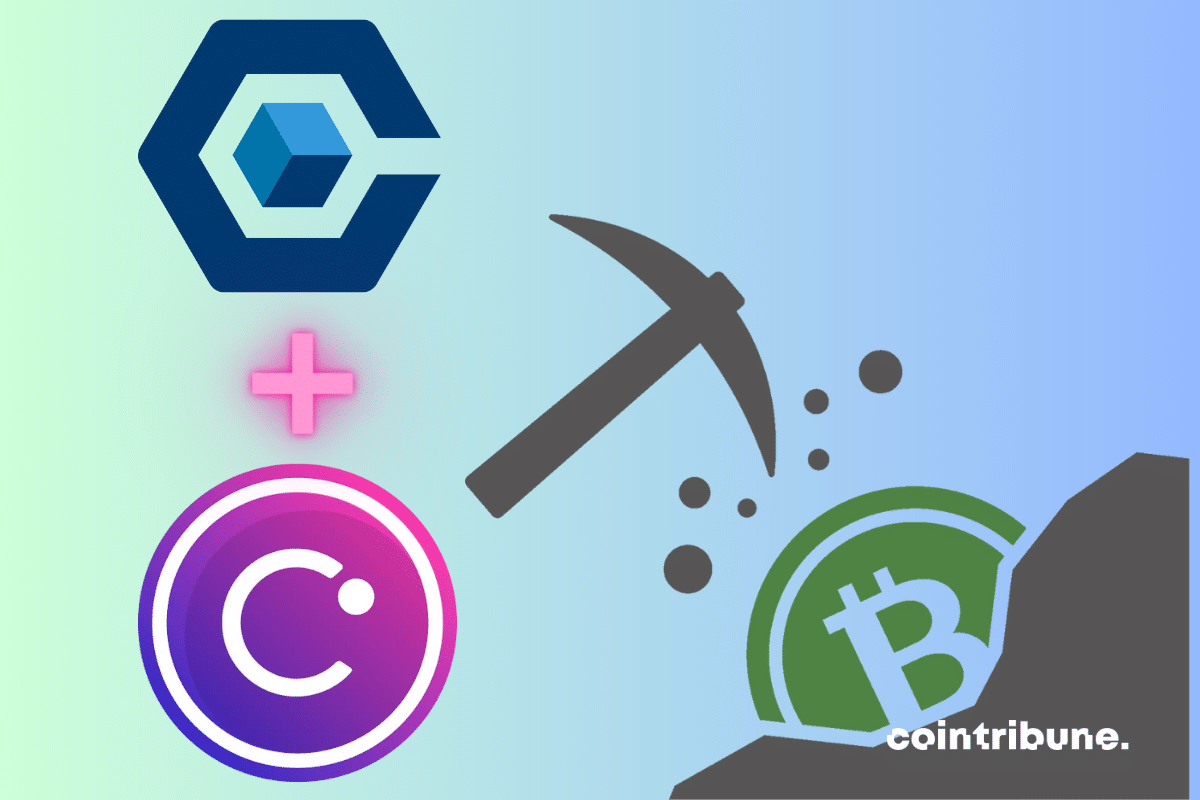 Vecteur de mining bitcoin, logos de Celsius Network et de Core Scientific