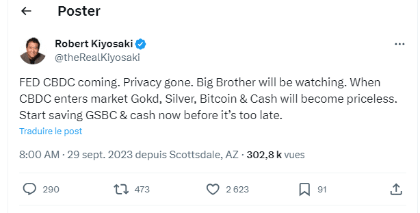Robert Kiyosaki émet un tweet éclairant sur la supériorité présumée du Bitcoin face au Dollar Numérique