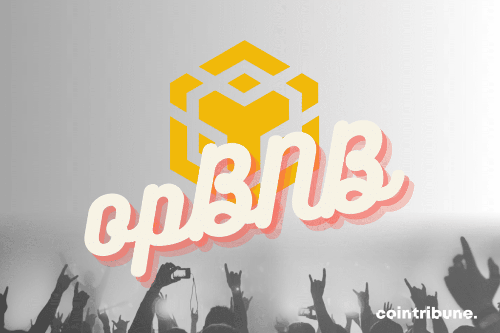 Image de foule, logo de BNB Smart Chain et mention opBNB