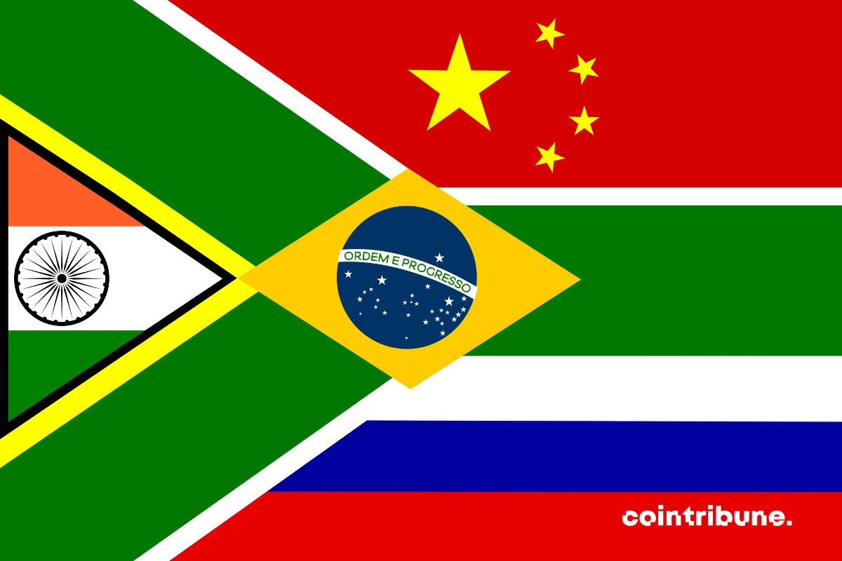 Les drapeaux des différents pays membres des BRICS