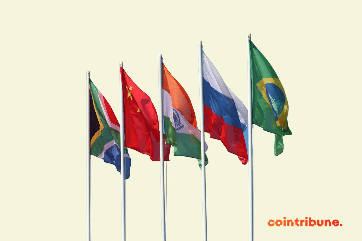 The flags of the BRICS countries, which are planning to break away from the dollar