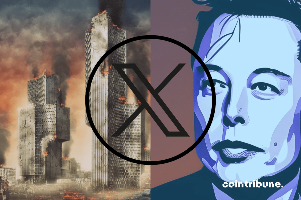 Photos of Elon Musk and burning buildings, X logo