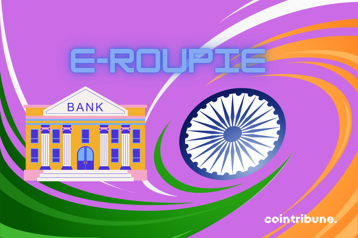 Drapeau de l'Inde, vecteur de banque et mention "e-roupie"