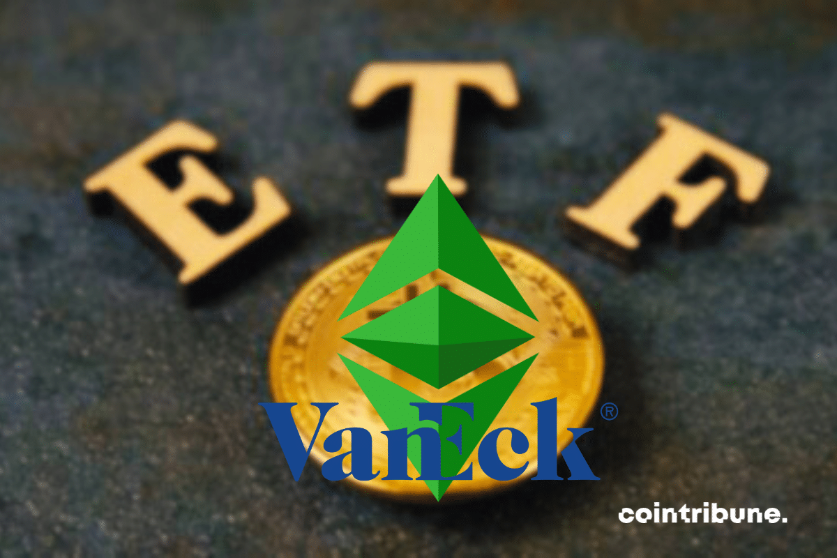 Vecteur ETF Bitcoin, logos d'Ethereum et de VanEck