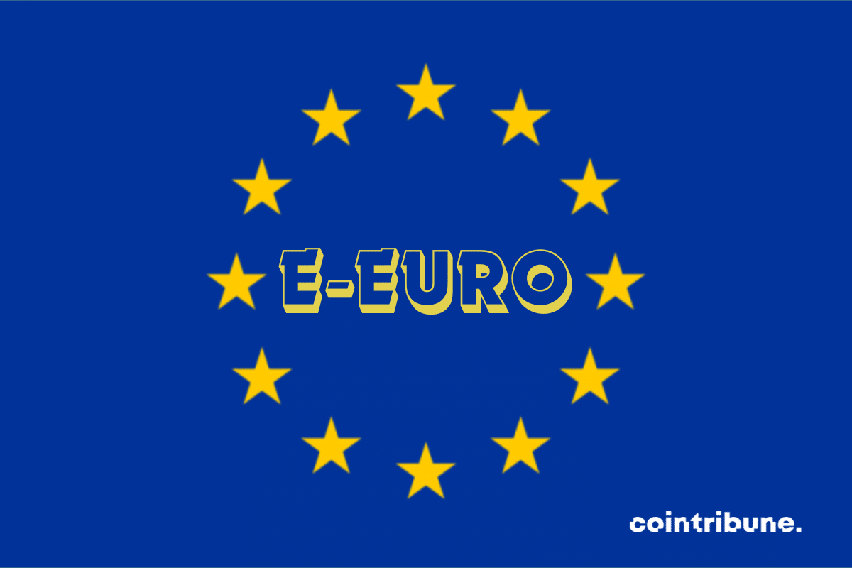 Drepeau de l'Union européenne, mention "e-euro"