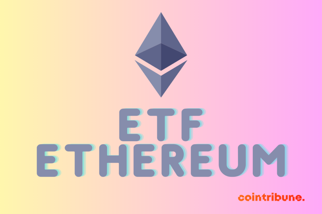 Illustration de la blockchain Ethereum et inscription ETF Ethereum