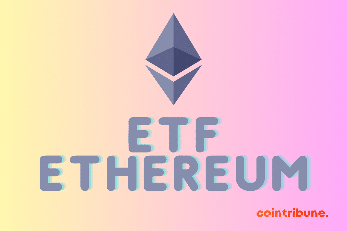 Illustration de la blockchain Ethereum et inscription ETF Ethereum