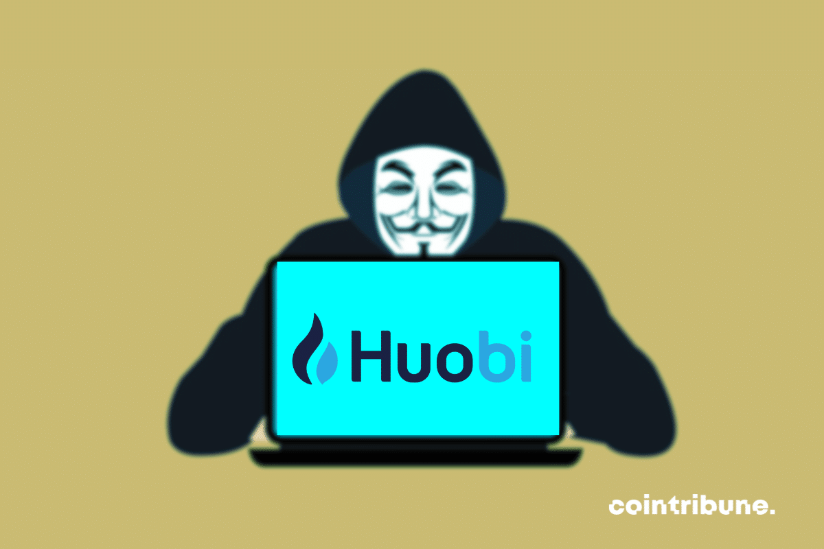 Image d'un hacker, logo de Huobi