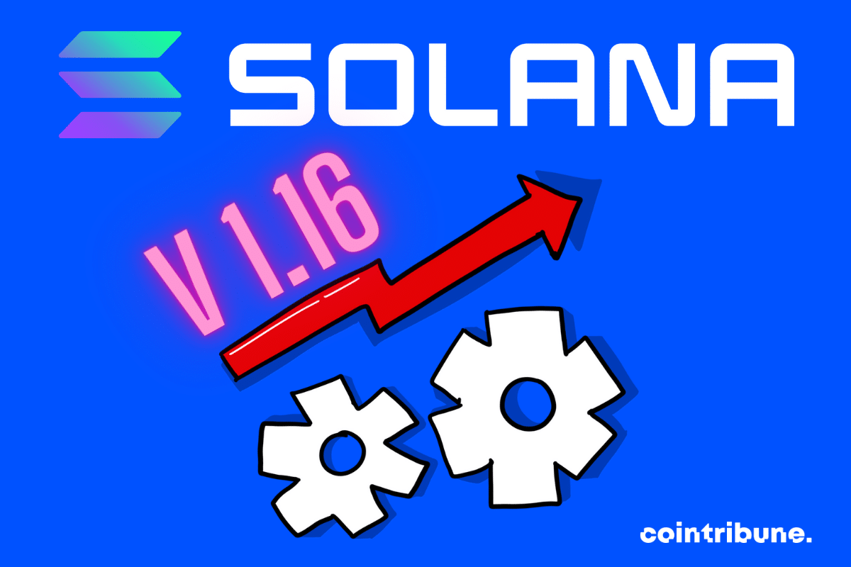 Vecteur du développement, logo de Solana et mention "V 1.16"