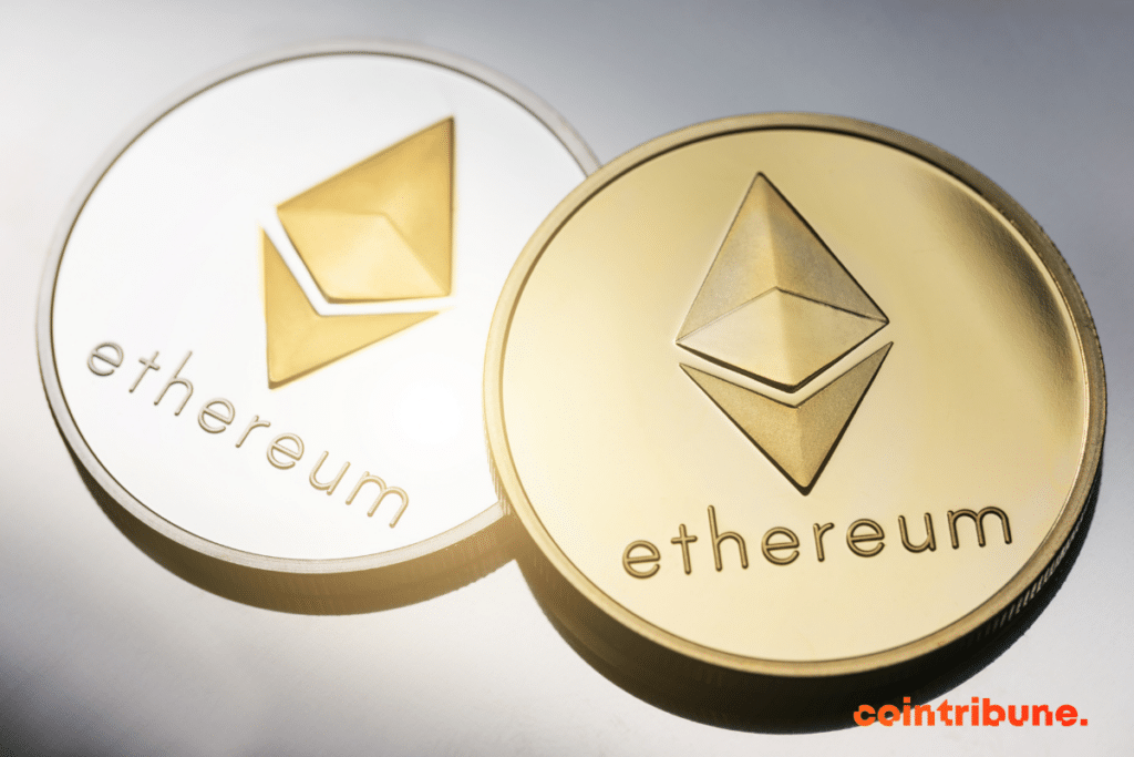 La blockchain Ethereum illustrée sur deux pièces physiques