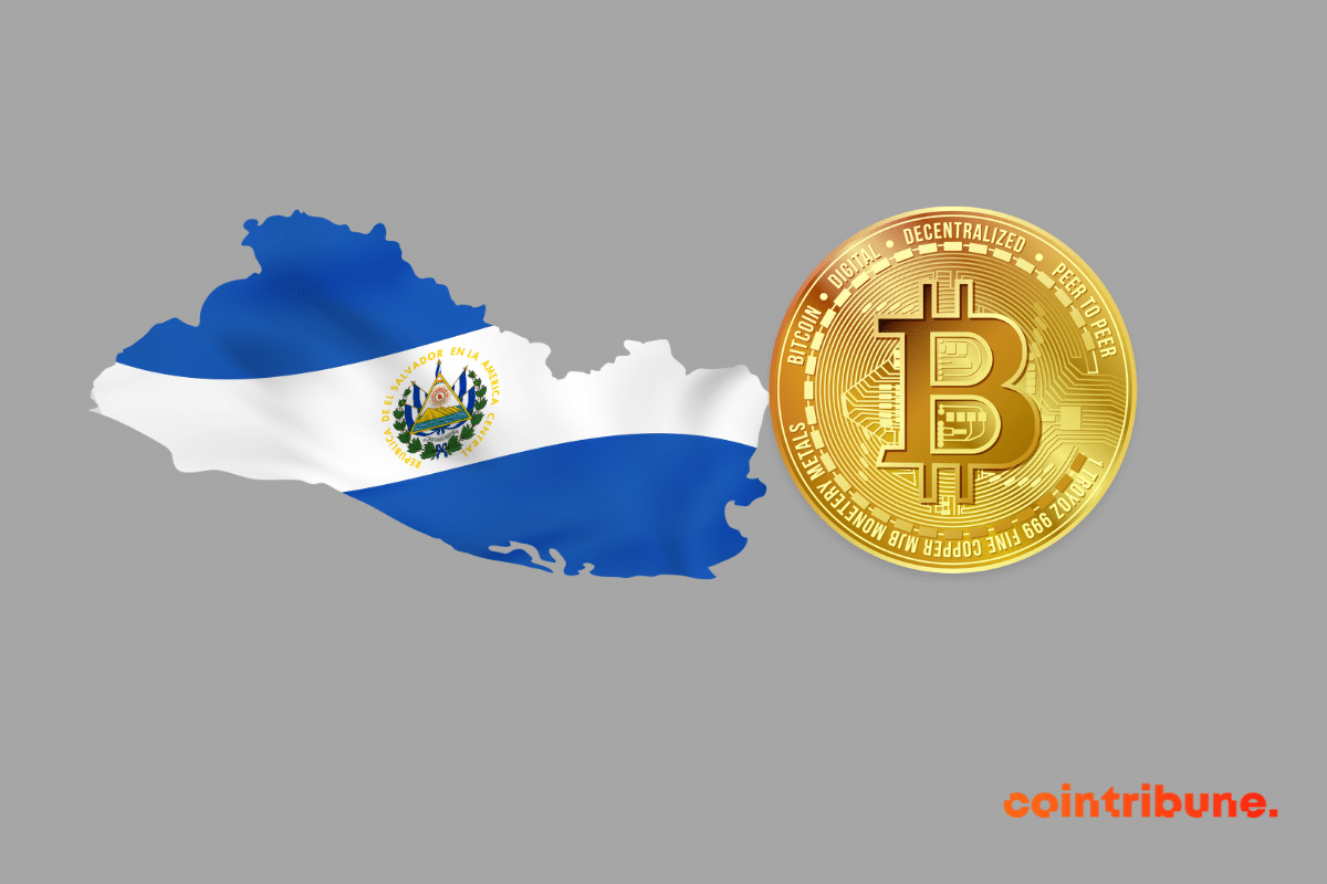 Le drapeau du Salvador et une pièce de bitcoin, la crypto phare