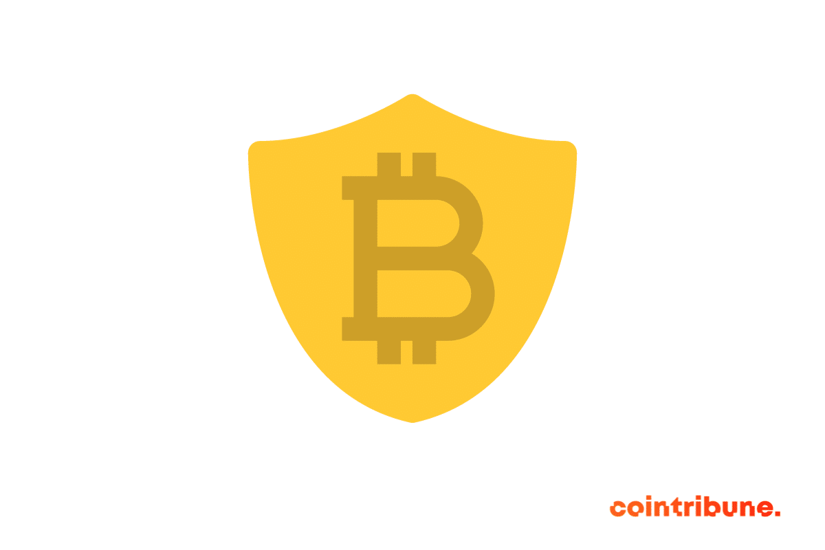 Le logo du bitcoin sur un bouclier