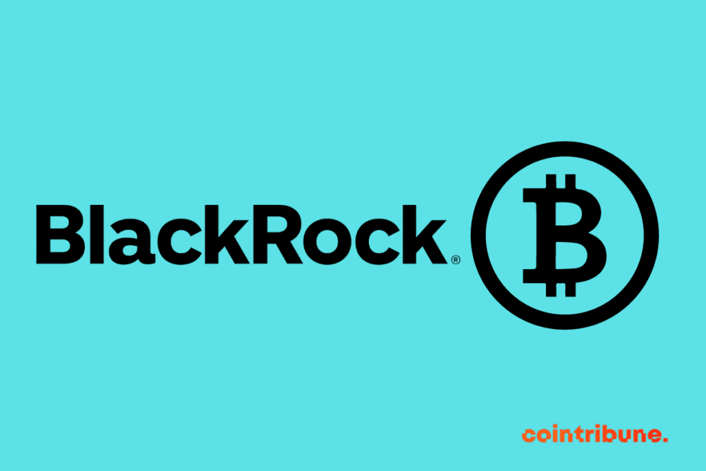 The BlackRock logo with a Bitcoin coin