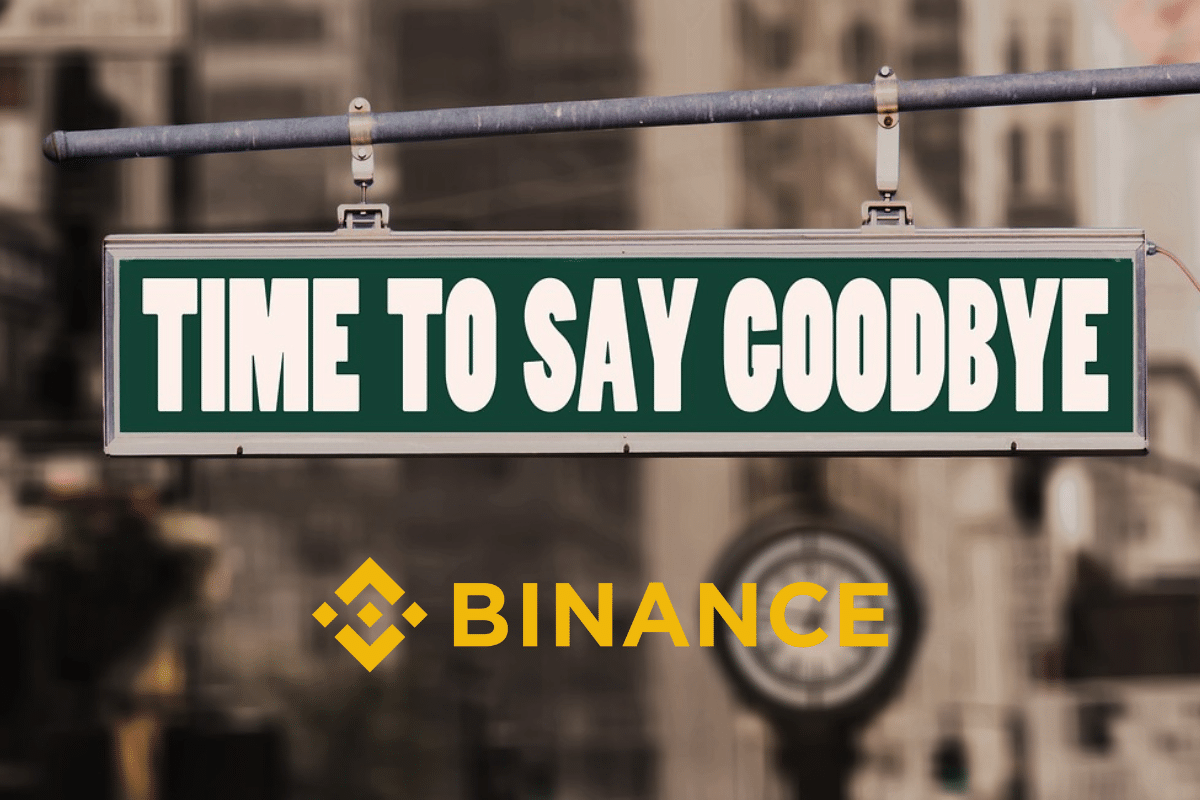 “Time To Say Goodbye” sign with Binance logo