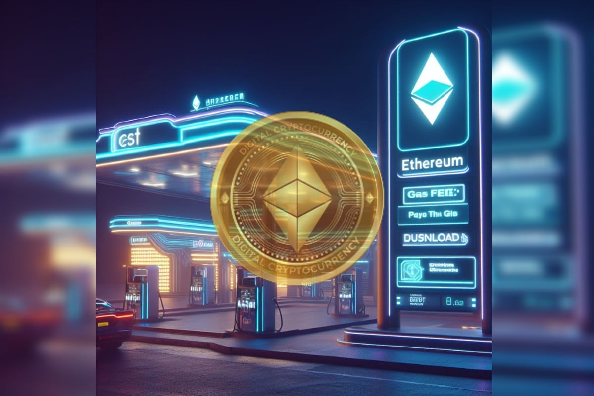 ETH crypto devant une station Ethereum pour réduire frais de gas.