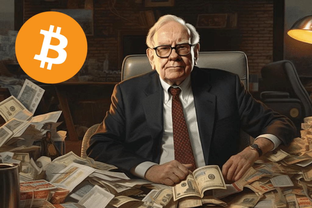 Warren Buffett entouré des dollars et Bitcoin son nouvel investissement