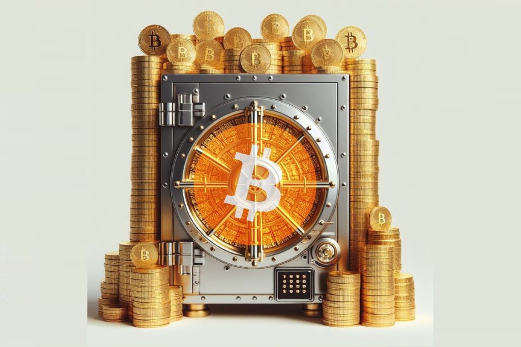 Bitcoin - A safe to hold Bitcoin coins with the Bitcoin logo