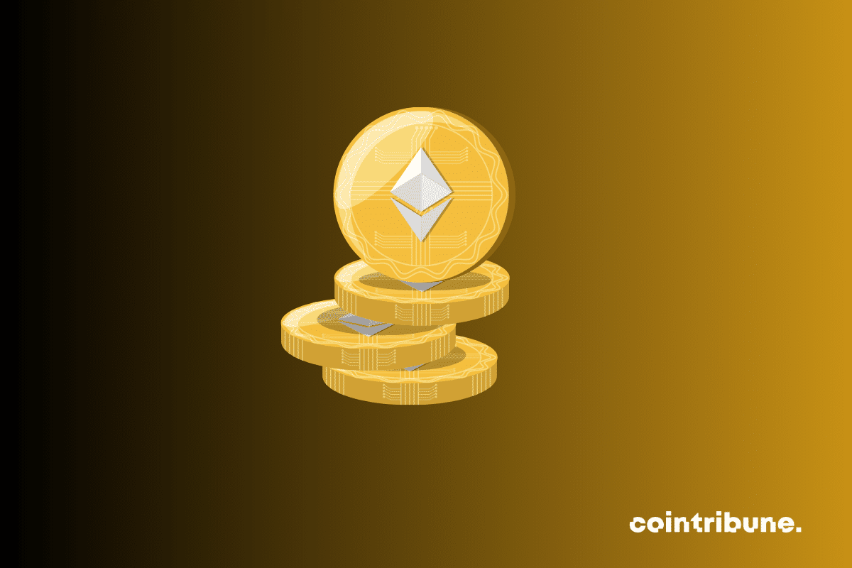 Pièces physiques d'ether, la crypto native de la blockchain Ethereum de Vitalik Buterin