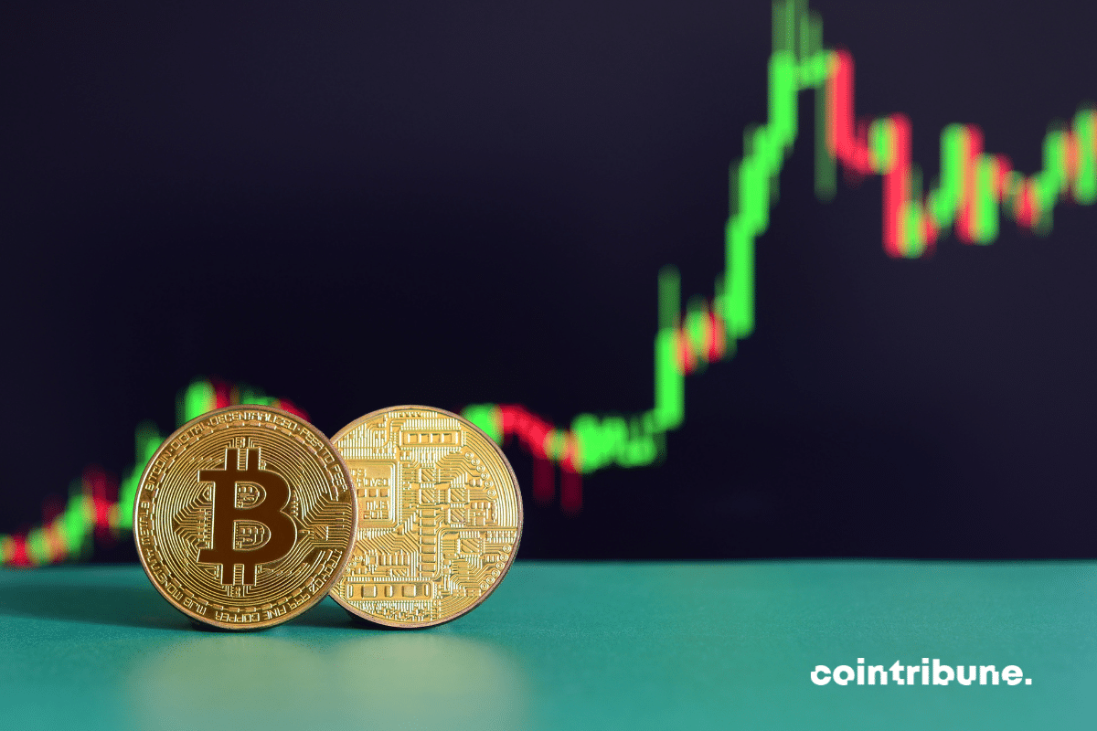 Des pièces de bitcoin et un graphique de trading