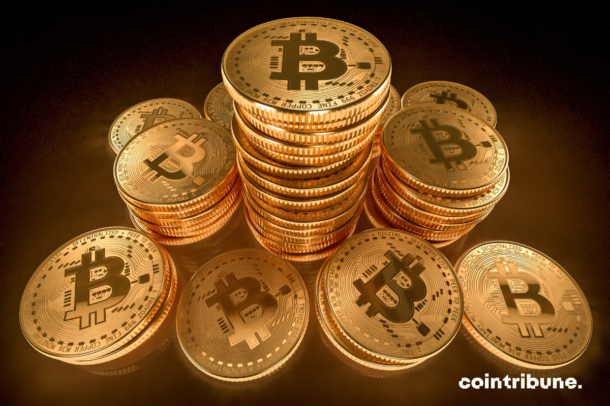 Des piles de pièces de bitcoin