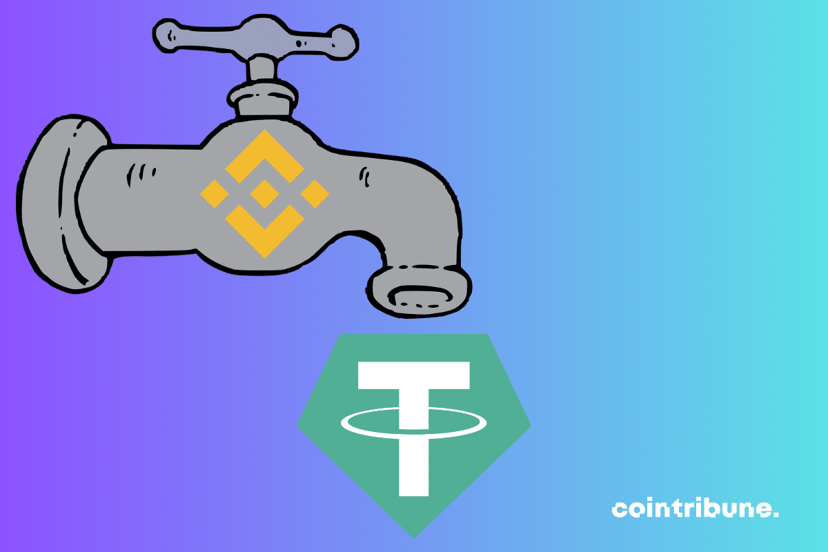 Vecteur robinet, logos de Binance et de Tether