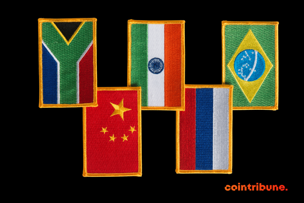 Les drapeaux des pays BRICS qui multiplient les initiatives pour mettre fin à l'hégémonie du dollar et qui envisagent désormais de s'affranchir des services Internet US