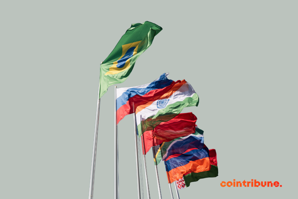 Les drapeaux des pays des BRICS, qui veulent se défaire de l'influence du dollar américain