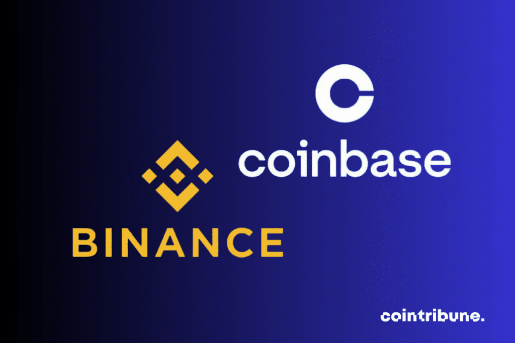 Les logos de Coinbase et de Binance