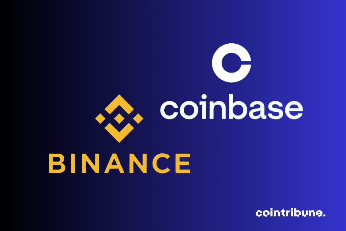 Les logos de Coinbase et de Binance