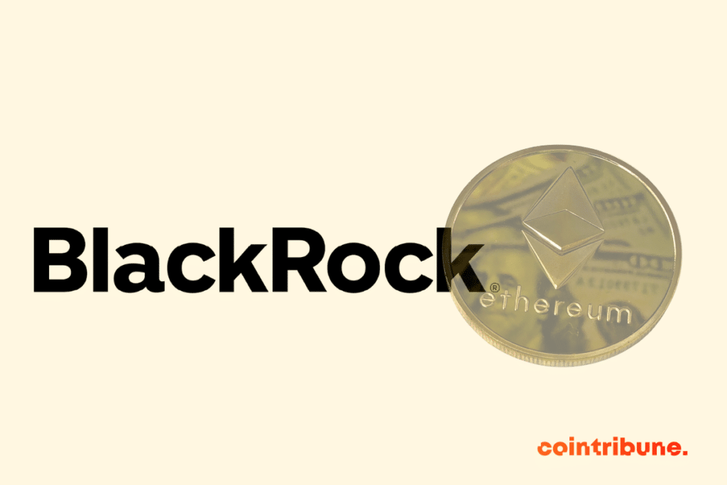 L'ether, la crypto native de la blockchain Ethereum et le logo de BlackRock