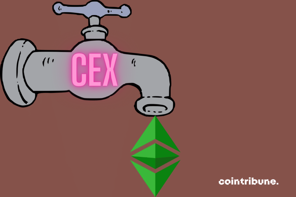 Vecteur robinet, logo d'Ethereum et mention "CEX"