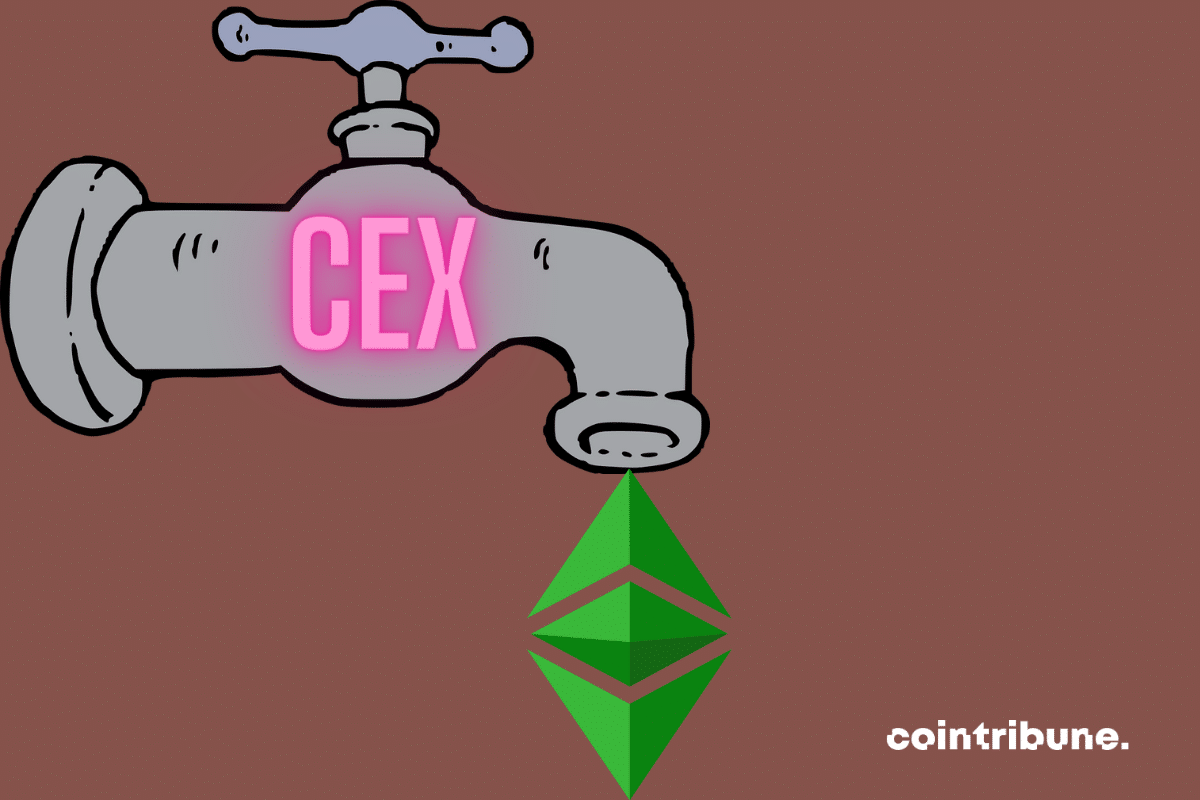 Vecteur robinet, logo d'Ethereum et mention "CEX"