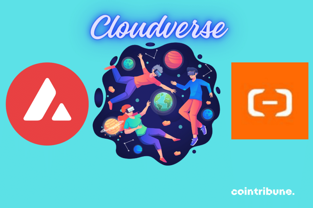 Vecteur métaverse, logos d'Alibaba Cloud et d'Avalanche, mention "Cloudverse"