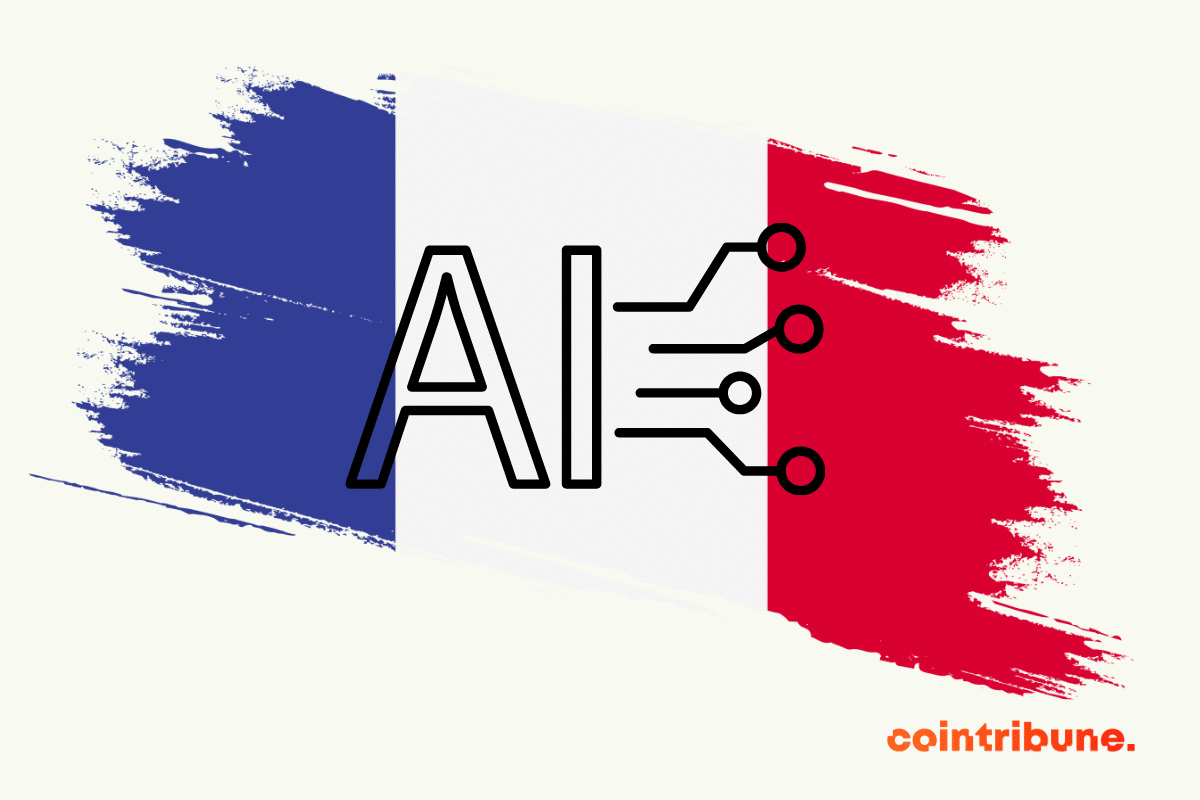 Le drapeau de la France superposé de l'inscription IA (Intelligence artificielle)
