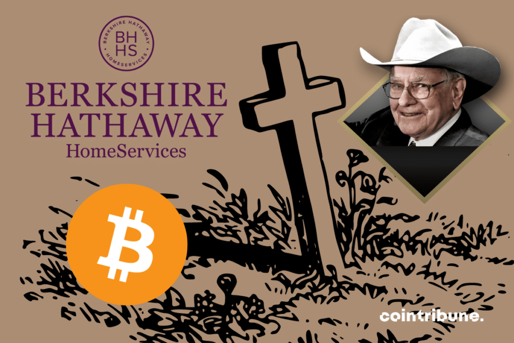 Vecteur de la mort, logos de Berkshire Hathaway et de bitcoin, portrait de Charlie Munger