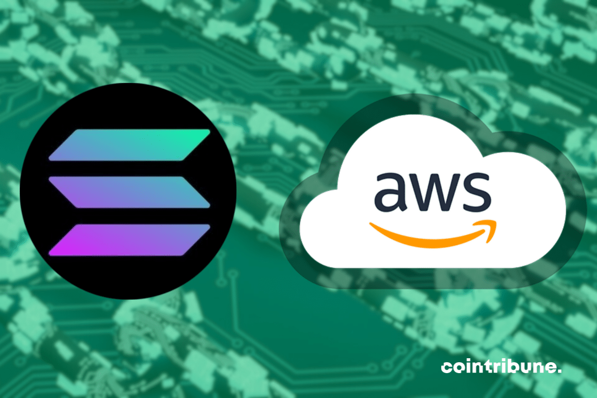 Blockchain vector, Solana and AWS logos