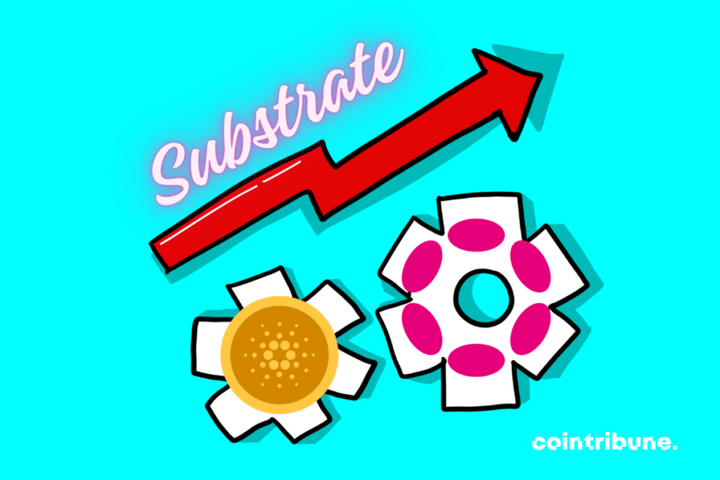 Development vector, Polkadot and Cardano logos, "Substrat" label