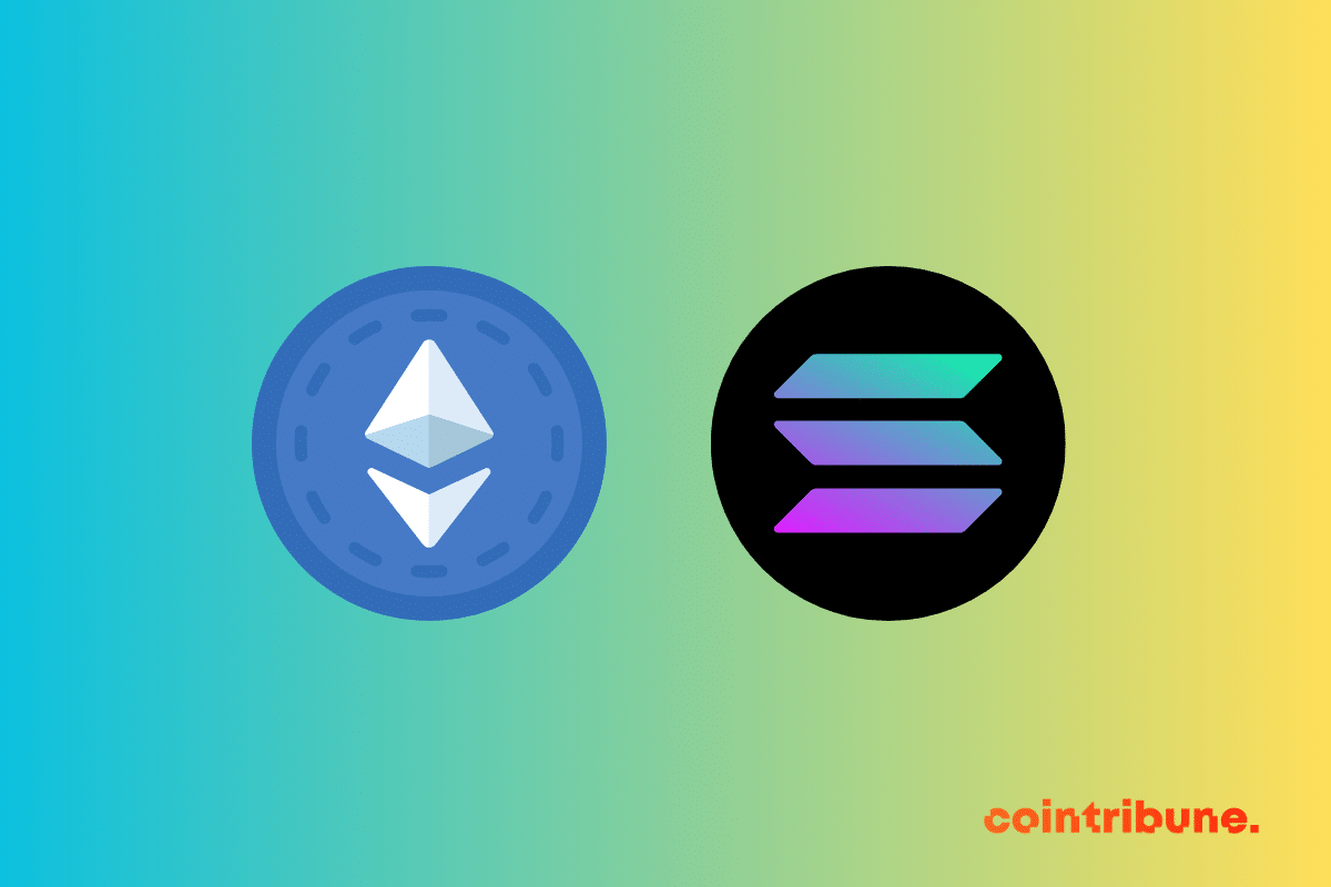 Logos de Solana et Ethereum, deux blockchains phares de l'univers crypto
